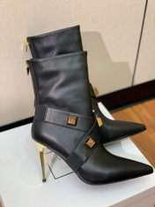 BALMAIN 26S BOOT 105 MM IN BLACK CALFSKIN WITH GOLD HARDWARE STYLE 1