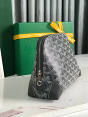 VENDÔME COSMETIC POUCH 17 IN GREY BLACK GOYARDINE CANVAS AND CALFSKIN TRIM