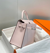 KELLY 25CM IN EPSOM MAUVE SWIFT CALFSKIN SILVER HARDWARE