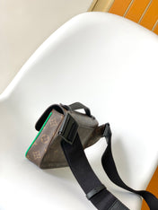 LV 25S S LOCK MESSENGER BAG 21 IN NEON JADE AND BROWN MONOGRAM MACASSAR CALFSKIN