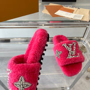 LV WOMEN'S PASEO FLAT SLIPPER IN DEEP PINK FLEECE