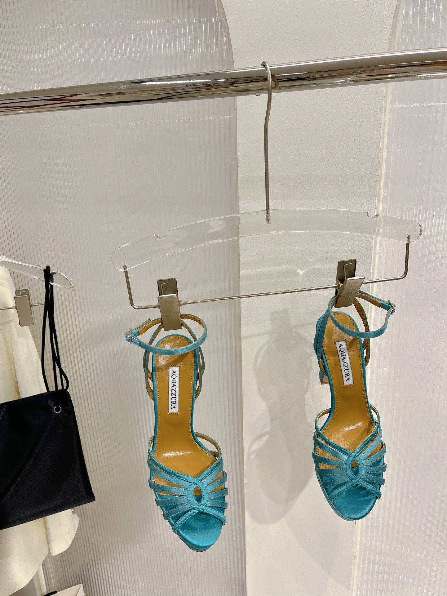 AQUAZZURA 26S HEELED SANDALS 130 MM IN TEAL BLUE SATIN