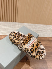 FURRY SLIDES IN LEOPARD PRINT RABBIT FUR