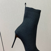 BALMAIN 26S BOOTS 105 MM IN BLACK FLYKNIT STONE EMBELLISHED STYLE 22