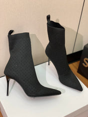 BALMAIN 26S BOOTS 105 MM IN BLACK FLYKNIT STONE EMBELLISHED STYLE 22