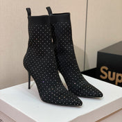BALMAIN 26S BOOTS 105 MM IN BLACK FLYKNIT STONE EMBELLISHED STYLE 21