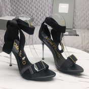 HIGH HEEL 10 CM IN BLACK FABRIC AND LAMBSKIN