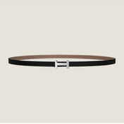 HM FOCUS BUCKLE & REVERSIBLE KHAKI BROWN AND BLACK LEATHER STRAP 13MM SILVER HARDWARE