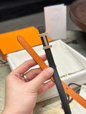 HM FOCUS BUCKLE & REVERSIBLE BLACK AND ORANGE LEATHER STRAP 13MM COPPER HARDWARE