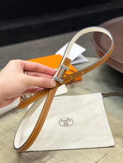 HM FOCUS BUCKLE & REVERSIBLE BRONZE BROWN AND WHITE LEATHER STRAP 13MM SILVER HARDWARE