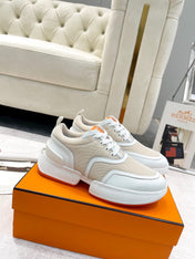 GIGA SNEAKER IN TAN BROWN STITCHED MESH AND WHITE CALFSKIN