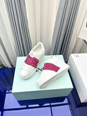 FLATFORM ROCKSTUD UNTITLED SNEAKER IN WHITE MIX MAGENTA PURPLE CALFSKIN WITH RHINSTONES