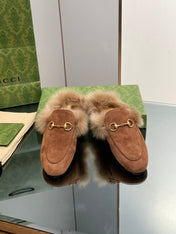 HORSEBIT MULE IN BRONZE BROWN SUEDE AND LAMB WOOL LINING