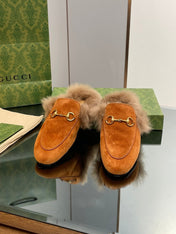 HORSEBIT MULE IN BRONZE ORANGE SUEDE AND LAMB WOOL LINING