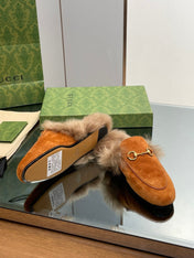 HORSEBIT MULE IN BRONZE ORANGE SUEDE AND LAMB WOOL LINING