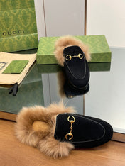 HORSEBIT MULE IN BLACK SUEDE AND LAMB WOOL LINING