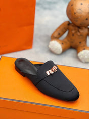 0Z Mule Black Silk Thick Cloth/Sheepskin
