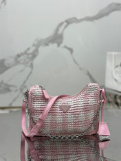 CROCHET HOBO BAG 22 IN PINK MIX WHITE RAFFIA SILVER HARDWARE