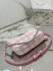 CROCHET HOBO BAG 22 IN PINK MIX WHITE RAFFIA SILVER HARDWARE