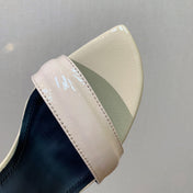 BALMAIN 25S SQUARE STRAP HIGH HEELS 100MM IN BEIGE PATENT CALFSKIN