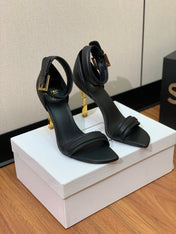 BALMAIN 26S METAL-HEEL SANDALS 105 MM IN BLACK CALFSKIN