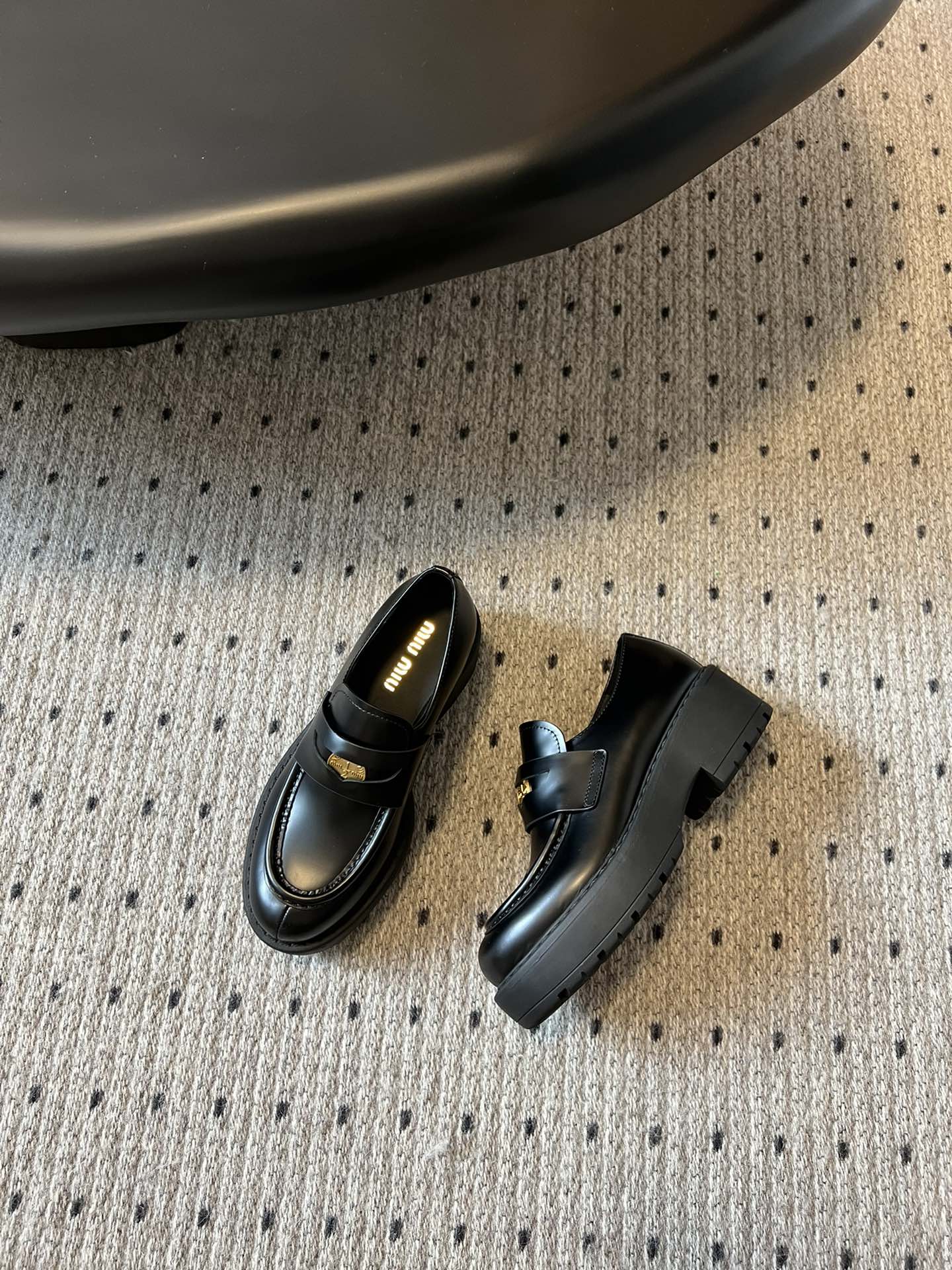 MIUMIU 26S LOAFERS IN BLACK BRUSHED CALFSKIN