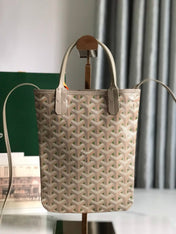 POITIERS CLAIRE-VOIE BAG 24 IN GREY MIX GREEN GOYARDINE CANVAS AND CALFSKIN
