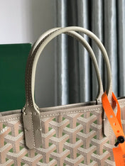 POITIERS CLAIRE-VOIE BAG 24 IN GREY MIX GREEN GOYARDINE CANVAS AND CALFSKIN