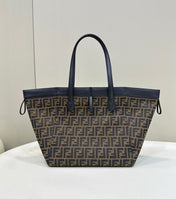 FENDI ORIGAMI LARGE 33 BROWN MIX BLACK FF JACQUARD FABRIC BAG