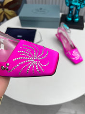 PRADA 26S SLINGBACK PUMPS 40MM IN FUCHSIA PINK SATIN CRYSTAL EMBELLISHED