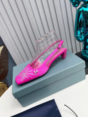 PRADA 26S SLINGBACK PUMPS 40MM IN FUCHSIA PINK SATIN CRYSTAL EMBELLISHED
