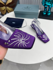 PRADA 26S SLINGBACK PUMPS 40MM IN PURPLE SATIN CRYSTAL EMBELLISHED