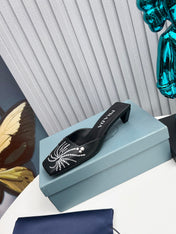 PRADA 26S MULE 40MM IN BLACK CALFSKIN CRYSTAL EMBELLISHED