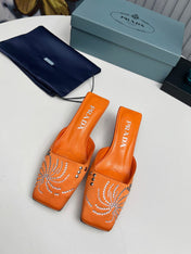 PRADA 26S MULE 40MM IN ORANGE SATIN CRYSTAL EMBELLISHED