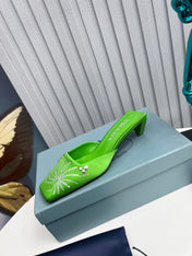 PRADA 26S MULE 40MM IN APPLE GREEN SATIN CRYSTAL EMBELLISHED