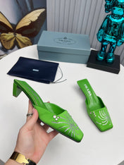 PRADA 26S MULE 40MM IN APPLE GREEN SATIN CRYSTAL EMBELLISHED