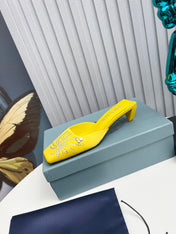 PRADA 26S MULE 40MM IN YELLOW SATIN CRYSTAL EMBELLISHED
