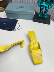 PRADA 26S MULE 40MM IN YELLOW SATIN CRYSTAL EMBELLISHED