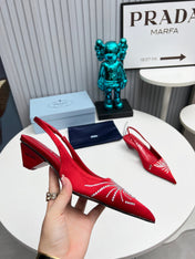 PRADA 26S POINTED TOE SLINGBACK 40MM IN DARK RED SATIN CRYSTAL EMBELLISHED