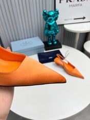 PRADA 26S POINTED TOE SLINGBACK 40MM IN ORANGE SATIN