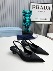 PRADA 26S POINTED TOE SLINGBACK 40MM IN BLACK SATIN