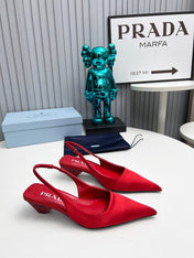 PRADA 26S POINTED TOE SLINGBACK 40MM IN DARK RED SATIN