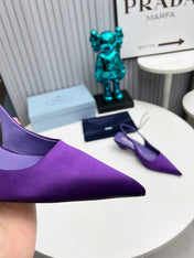 PRADA 26S POINTED TOE SLINGBACK 40MM IN PURPLE SATIN
