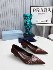 PRADA 26S POINTED TOE PUMPS 40MM IN DARK BROWN SATIN CRYSTAL EMBELLISHED