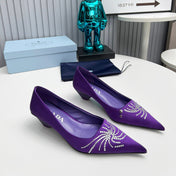 PRADA 26S POINTED TOE PUMPS 40MM IN PURPLE SATIN CRYSTAL EMBELLISHED