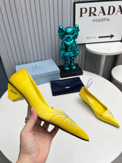 PRADA 26S POINTED TOE PUMPS 40MM IN YELLOW SATIN CRYSTAL EMBELLISHED