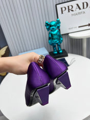 PRADA 26S POINTED TOE PUMPS 40MM IN PURPLE SATIN