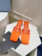 PRA SQUARE TOE MULES BRIGHT ORANGE SATIN