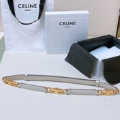 CL SMALL 18 MM GOURMETTE TRIOMPHE ADJUSTABLE BELT IN WHITE LEATHER GOLD HARDWARE