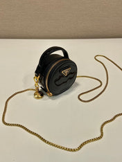 MINI ROUND BAG 8 IN BLACK GLOSSY CALFSKIN GOLD HARDWARE